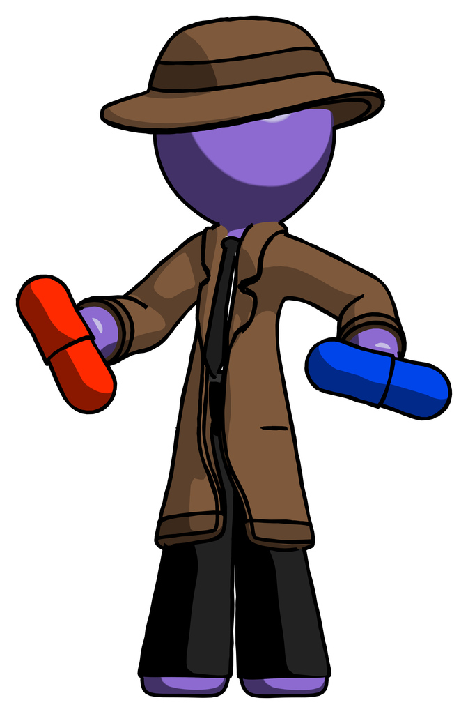 Purple Detective Man Red pill or blue pill concept