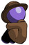 Purple Detective Man Sitting with Head Down Back View Facing Left