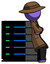 Purple Detective Man Resting Against Server Rack Viewed At Angle
