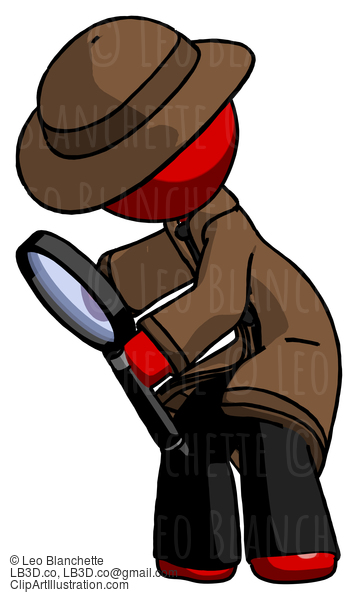 Red Detective Man Inspecting With Large Magnifying Glass Left #2203