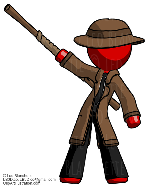 Red Detective Man Bo Staff Pointing Up Pose #2205