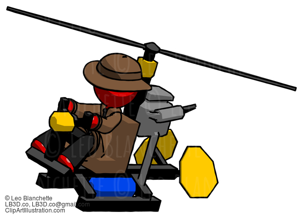 Red Detective Man Flying In Gyrocopter Front Side Angle Top View #2210