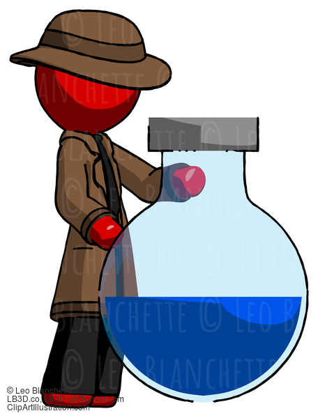 Red Detective Man Standing Beside Large Round Flask Or Beaker #2212