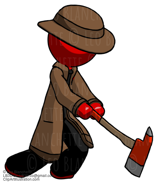 Red Detective Man Striking With A Red Firefighter’S Ax #2220