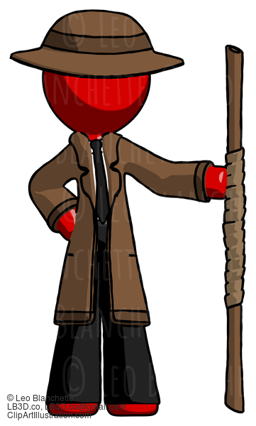 Red Detective Man Holding Staff Or Bo Staff #2221