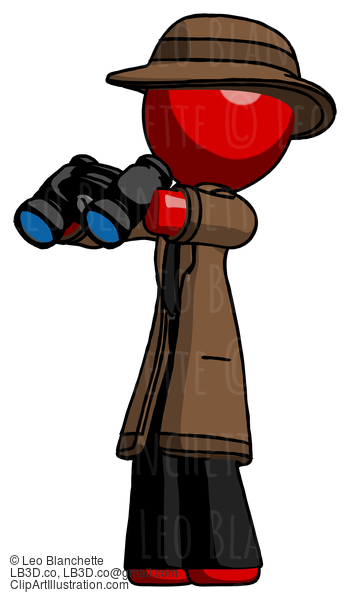 Red Detective Man Holding Binoculars Ready To Look Left #2239