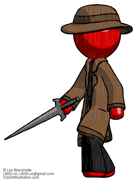 Red Detective Man With Sword Walking Confidently #2240