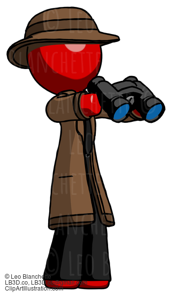 Red Detective Man Holding Binoculars Ready To Look Right #2242