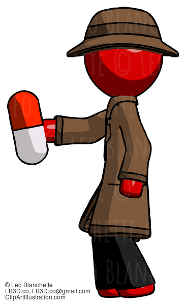 Red Detective Man Holding Red Pill Walking To Left #2244