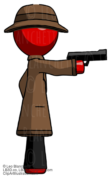 Red Detective Man Firing A Handgun #2249