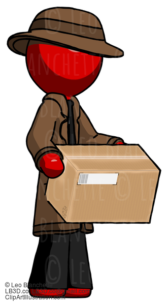 Red Detective Man Holding Package To Send Or Recieve In Mail #2251