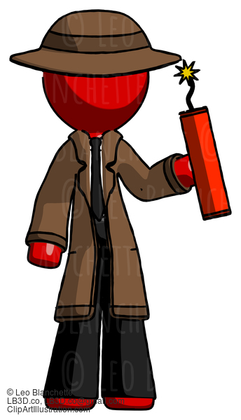 Red Detective Man Holding Dynamite With Fuse Lit #2253