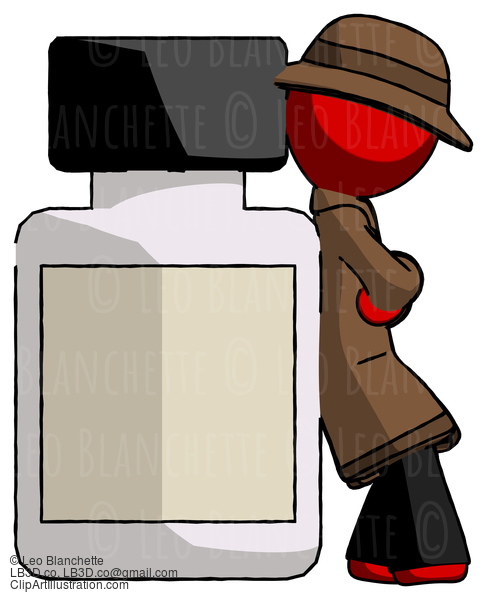 Red Detective Man Leaning Against Large Medicine Bottle #2259