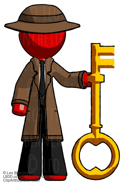 Red Detective Man Holding Key Made Of Gold #2260