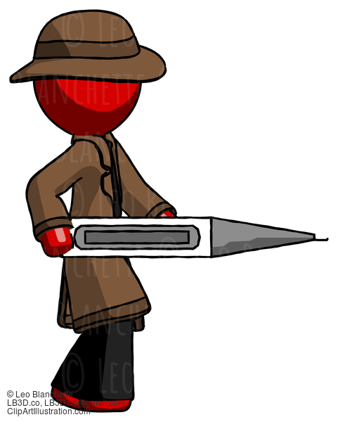 Red Detective Man Walking With Large Thermometer #2269