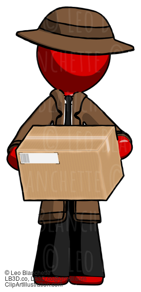 Red Detective Man Holding Box Sent Or Arriving In Mail #2270