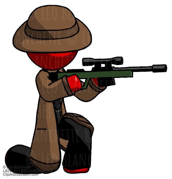 Red Detective Man Kneeling Shooting Sniper Rifle #2277