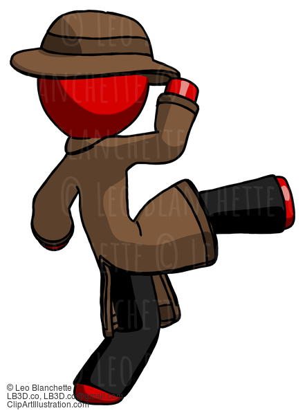 Red Detective Man Kick Pose #2278