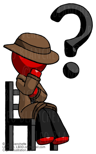 Red Detective Man Question Mark Concept, Sitting On Chair Thinking #2281