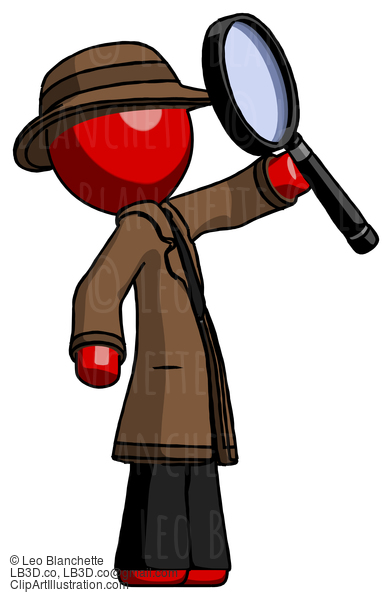 Red Detective Man Inspecting With Large Magnifying Glass Facing Up #2292