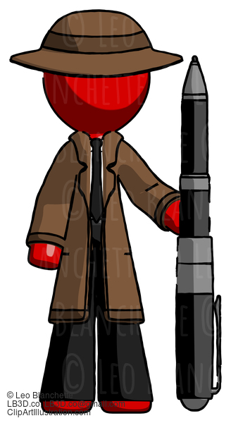 Red Detective Man Holding Large Pen #2296