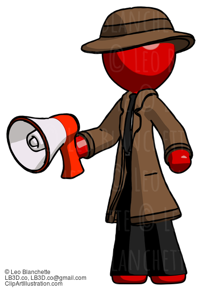 Red Detective Man Holding Megaphone Bullhorn Facing Right #2300