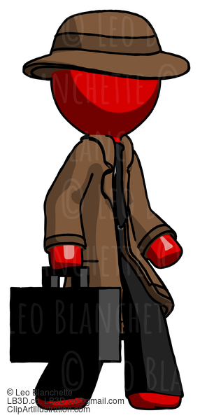 Red Detective Man Walking With Briefcase To The Right #2302