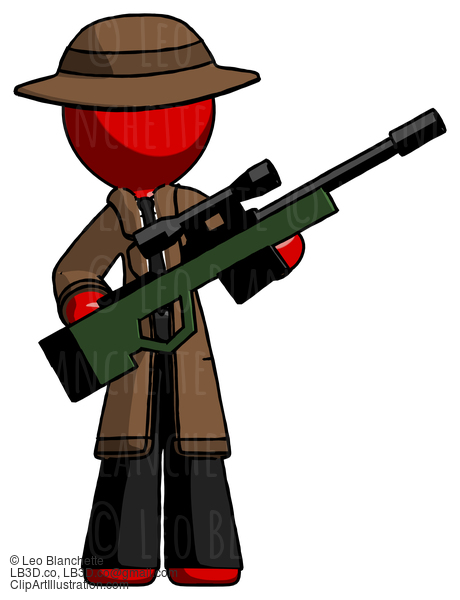 Red Detective Man Holding Sniper Rifle Gun #2304