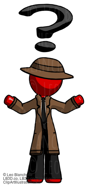 Red Detective Man With Question Mark Above Head, Confused #2312