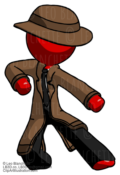 Red Detective Man Karate Defense Pose Right #2316