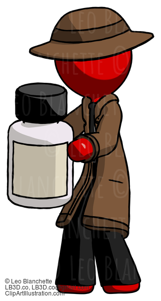 Red Detective Man Holding White Medicine Bottle #2318