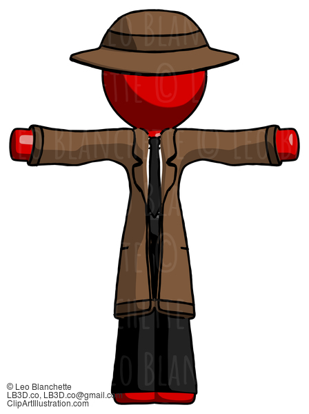 Red Detective Man T-Pose Arms Up Standing #2332