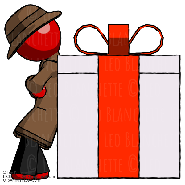 Red Detective Man Gift Concept - Leaning Against Large Present #2335