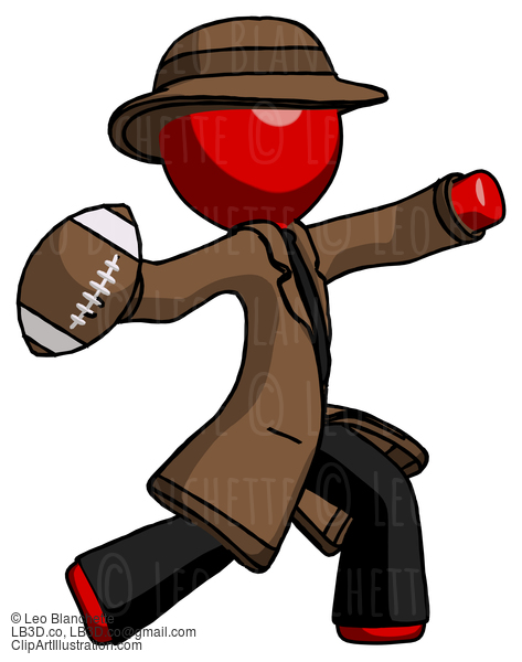 Red Detective Man Throwing Football #2337