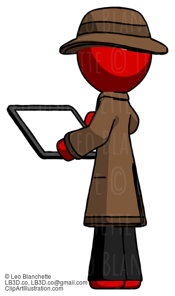 Red Detective Man Looking At Tablet Device Computer With Back To Viewer #2338