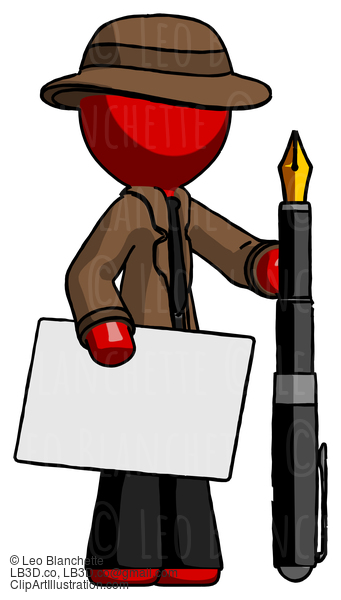 Red Detective Man Holding Large Envelope And Calligraphy Pen #2343