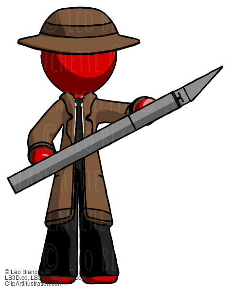 Red Detective Man Holding Large Scalpel #2345