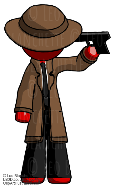 Red Detective Man Suicide Gun Pose #2350