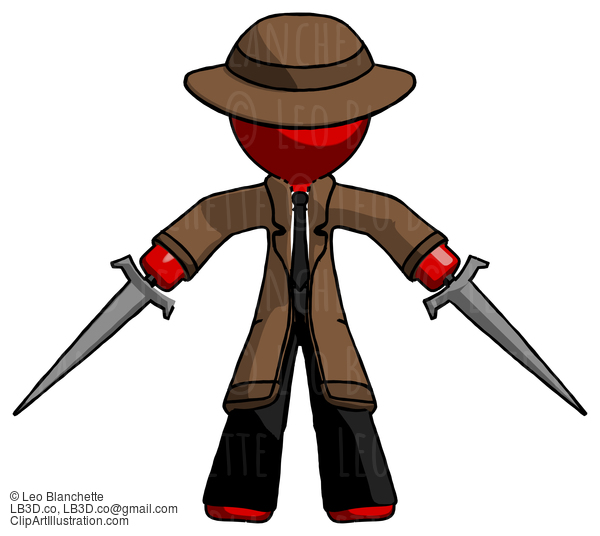 Red Detective Man Two Sword Defense Pose #2351