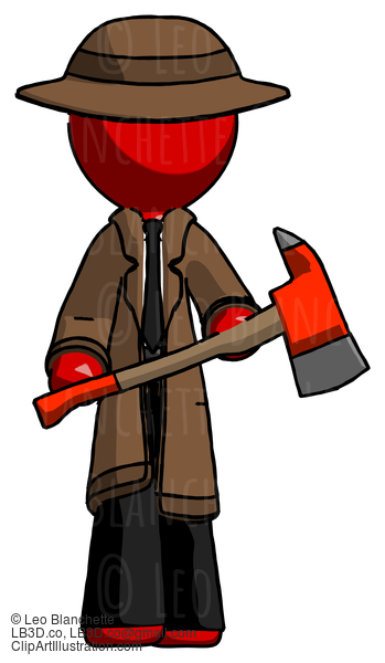 Red Detective Man Holding Red Fire Fighter’S Ax #2353