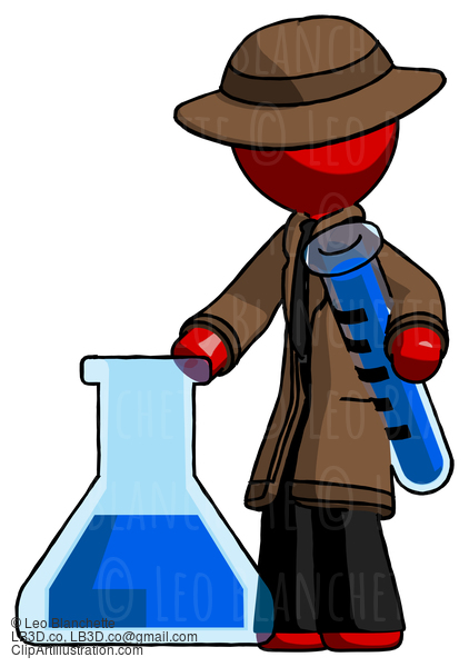 Red Detective Man Holding Test Tube Beside Beaker Or Flask #2354