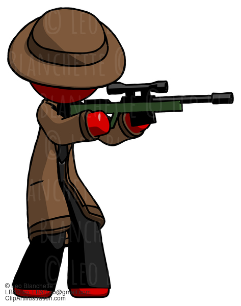 Red Detective Man Shooting Sniper Rifle #2363