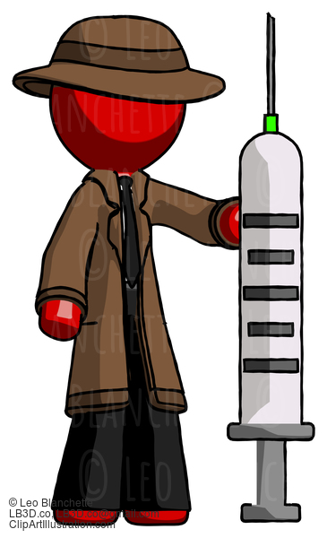 Red Detective Man Holding Large Syringe #2372