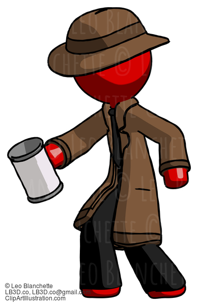 Red Detective Man Begger Holding Can Begging Or Asking For Charity Facing Left #2377