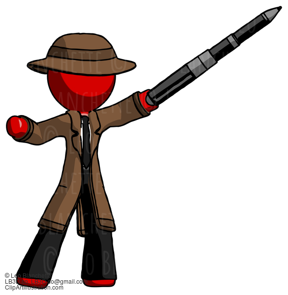 Red Detective Man Demonstrating That Indeed The Pen Is Mightier #2381