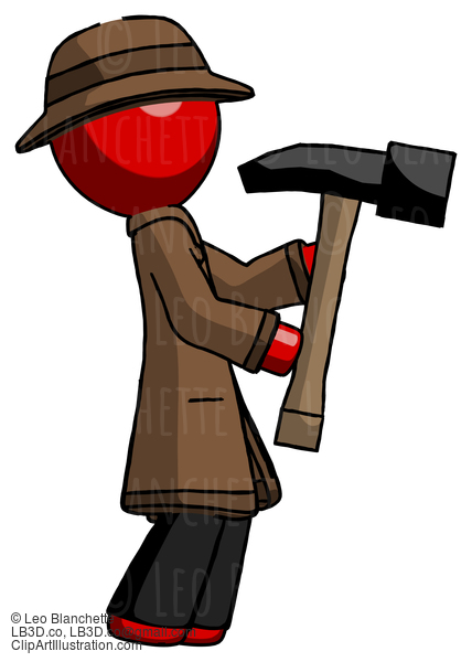 Red Detective Man Hammering Something On The Right #2388