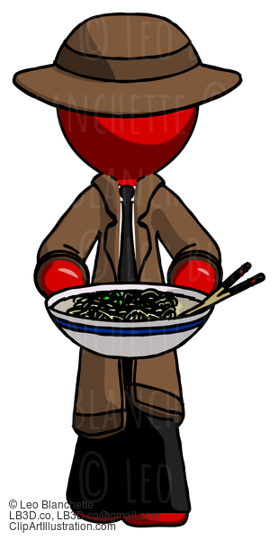 Red Detective Man Serving Or Presenting Noodles #2393