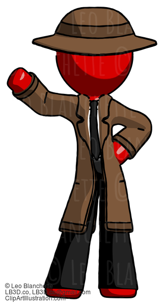 Red Detective Man Waving Right Arm With Hand On Hip #2396