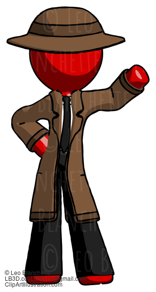 Red Detective Man Waving Left Arm With Hand On Hip #2399