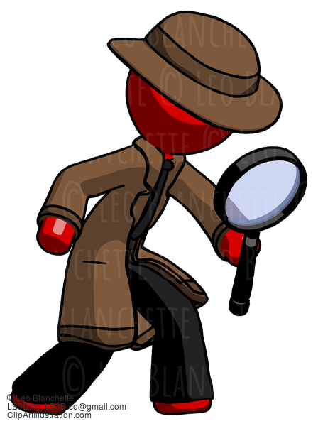 Red Detective Man Inspecting With Large Magnifying Glass Right #2400